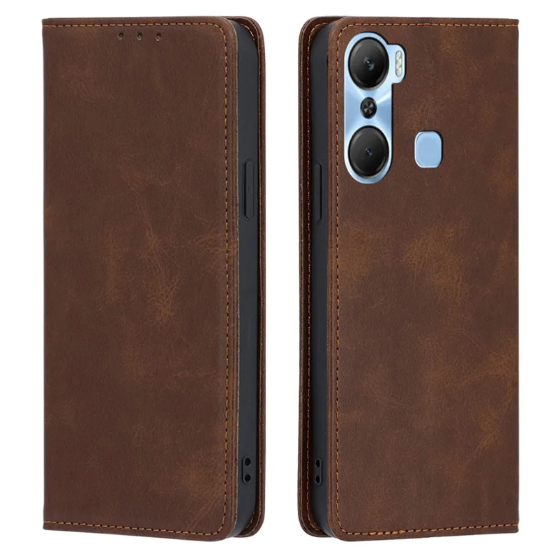 Flipbeskyttelsesdæksel til Infinix Hot 12 Pro 4G, PU-læder med kalveskindstekstur, stativ, tegnebundæksel til telefon - Brun