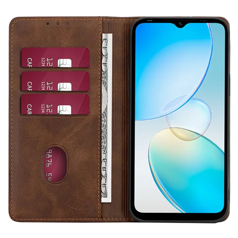 Flipbeskyttelsesdæksel til Infinix Hot 12 Pro 4G, PU-læder med kalveskindstekstur, stativ, tegnebundæksel til telefon - Brun