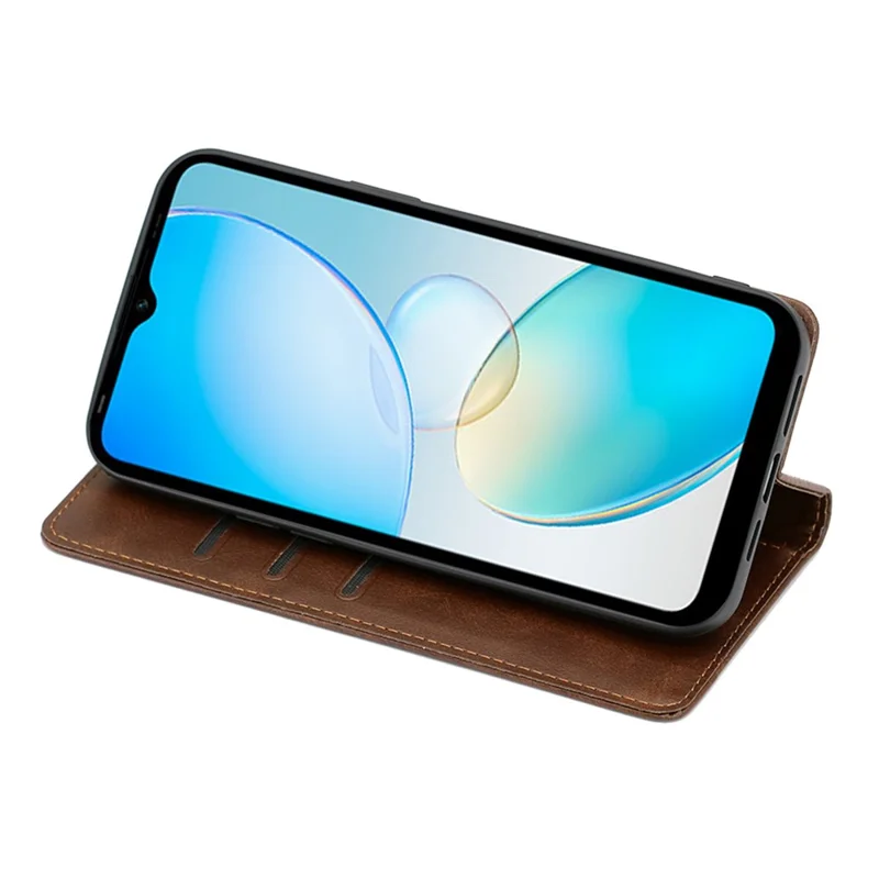 Flipbeskyttelsesdæksel til Infinix Hot 12 Pro 4G, PU-læder med kalveskindstekstur, stativ, tegnebundæksel til telefon - Brun