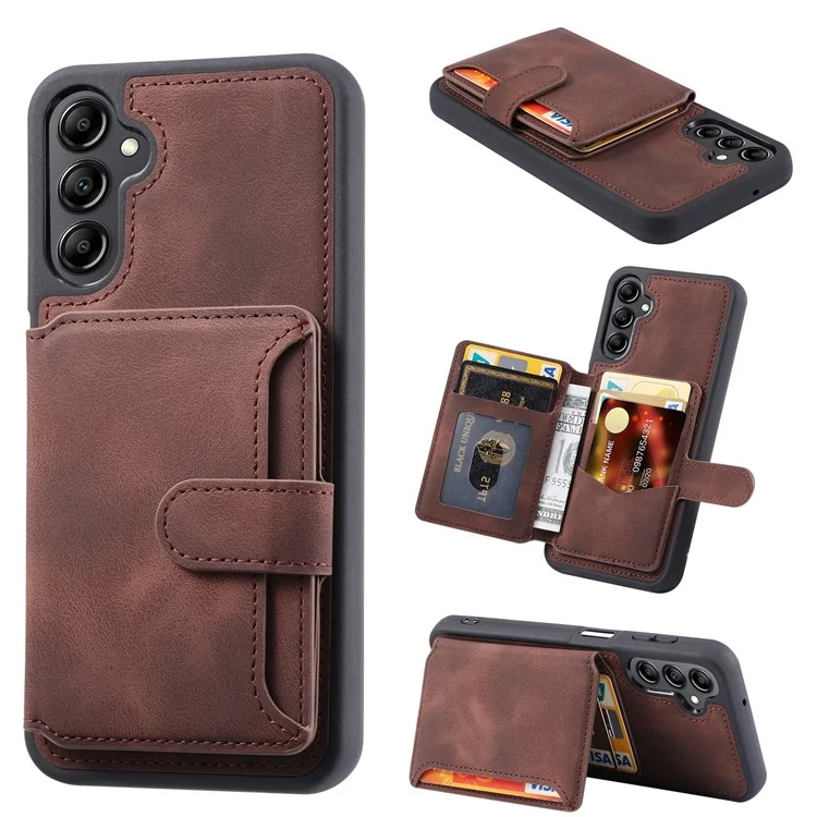 For Samsung Galaxy A24 4G (162.1 x 77.6 x 8.3mm) Kickstand RFID Blocking Phone Case PU Leather Coated TPU Wallet Back Cover - Coffee