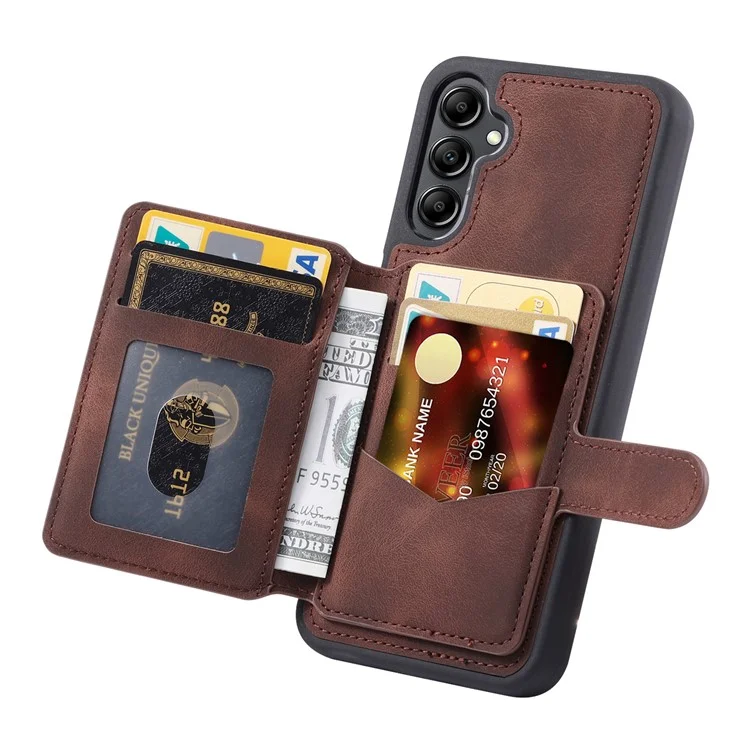 For Samsung Galaxy A24 4G (162.1 x 77.6 x 8.3mm) Kickstand RFID Blocking Phone Case PU Leather Coated TPU Wallet Back Cover - Coffee