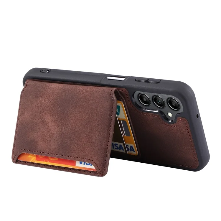 For Samsung Galaxy A24 4G (162.1 x 77.6 x 8.3mm) Kickstand RFID Blocking Phone Case PU Leather Coated TPU Wallet Back Cover - Coffee