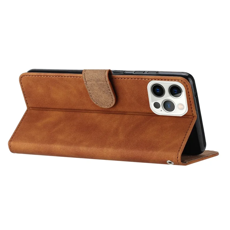 For iPhone 13 Pro Max 6.7 inch Butterfly Imprinted Phone Case PU Leather Wallet Cover with Stand - Brown