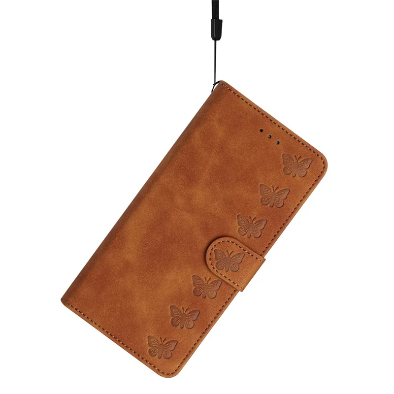 For iPhone 13 Pro Max 6.7 inch Butterfly Imprinted Phone Case PU Leather Wallet Cover with Stand - Brown