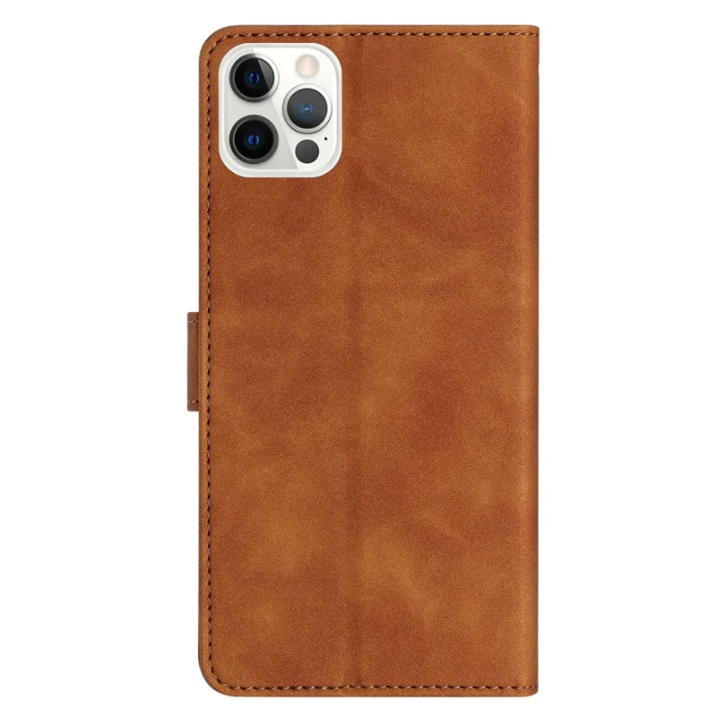 For iPhone 13 Pro Max 6.7 inch Butterfly Imprinted Phone Case PU Leather Wallet Cover with Stand - Brown