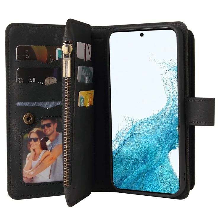 Para Samsung Galaxy A54 5G Multiple Card Slots Phone Cover KT Multi-Functional Series-2 Zipper Pocket PU Leather Case - Black