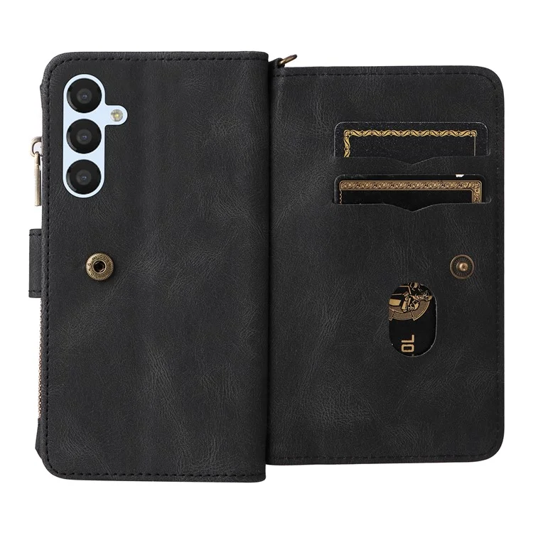 Para Samsung Galaxy A54 5G Multiple Card Slots Phone Cover KT Multi-Functional Series-2 Zipper Pocket PU Leather Case - Black