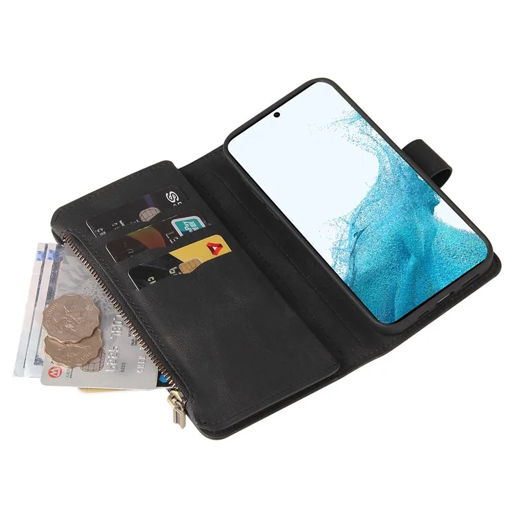Para Samsung Galaxy A54 5G Multiple Card Slots Phone Cover KT Multi-Functional Series-2 Zipper Pocket PU Leather Case - Black