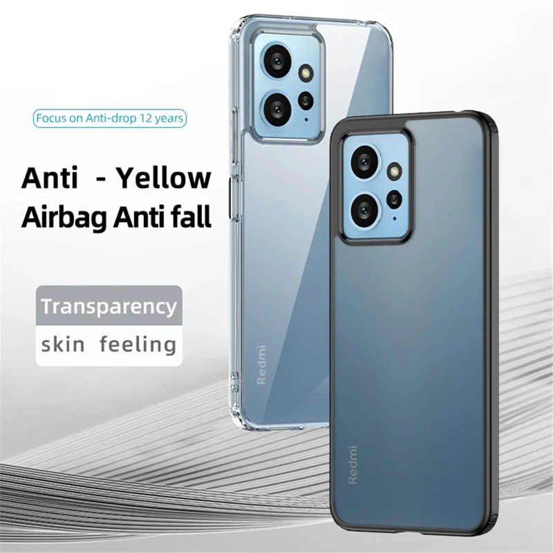 For Xiaomi Redmi Note 12 4G Airbag Protection Phone Case Anti-Dust PC+TPU Slim Phone Cover - Matte Black