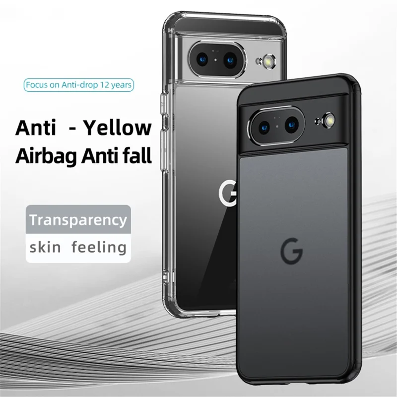 For Google Pixel 8 Slim Cell Phone Case Airbag Protection Anti-Scratch PC+TPU Phone Shell Cover - Matte Black