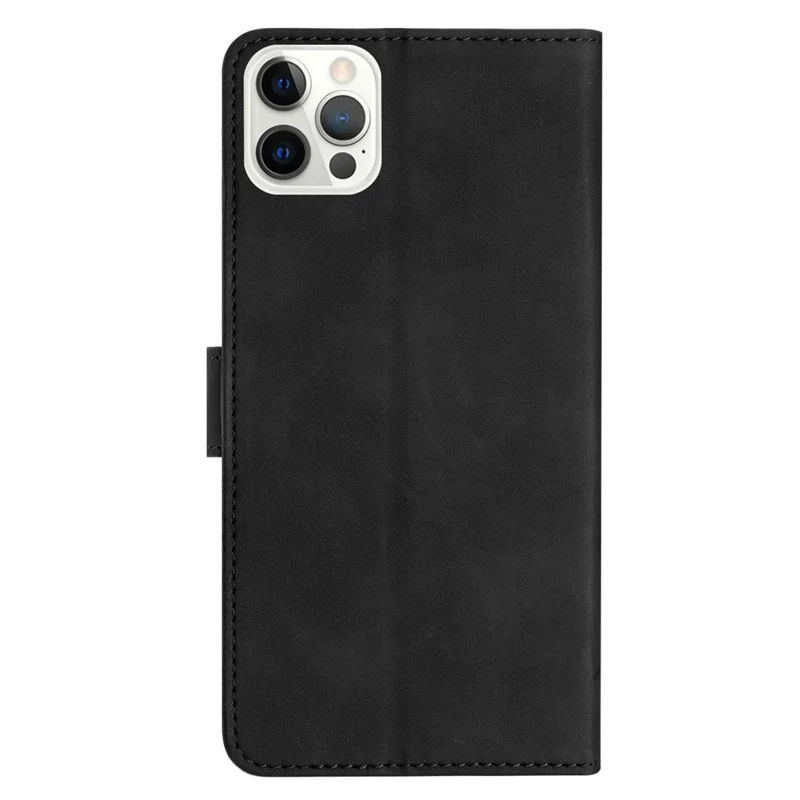 For iPhone 12 Pro Max 6.7 inch Butterfly Imprinted Phone Case Folding Stand Leather Wallet Cover - Black