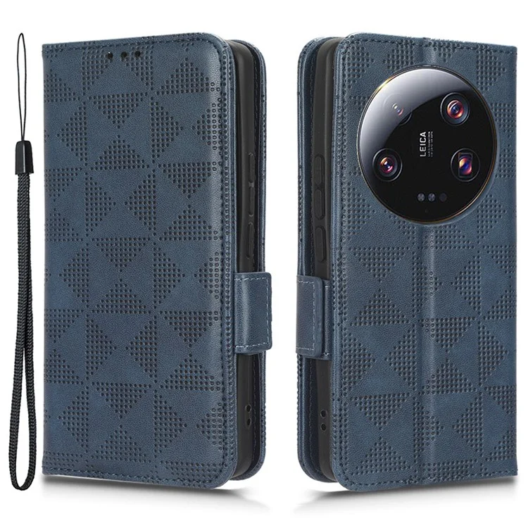 Чехол-бумажник для телефона Xiaomi 13 Ultra, кожа PU с тиснением в виде треугольника, подставка - синий