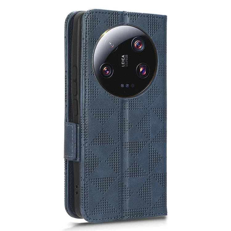 Чехол-бумажник для телефона Xiaomi 13 Ultra, кожа PU с тиснением в виде треугольника, подставка - синий