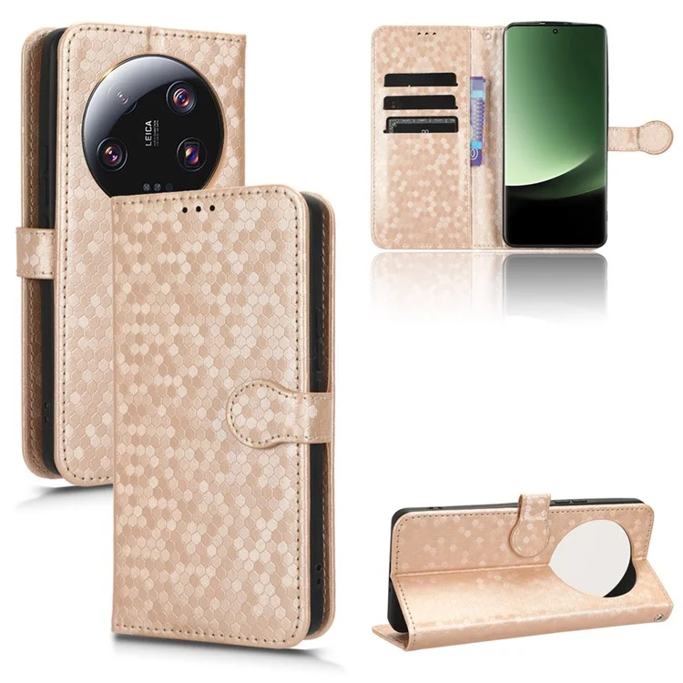 Кожаный чехол-бумажник для Xiaomi 13 Ultra с узором из точек, цвет Розовое Золото