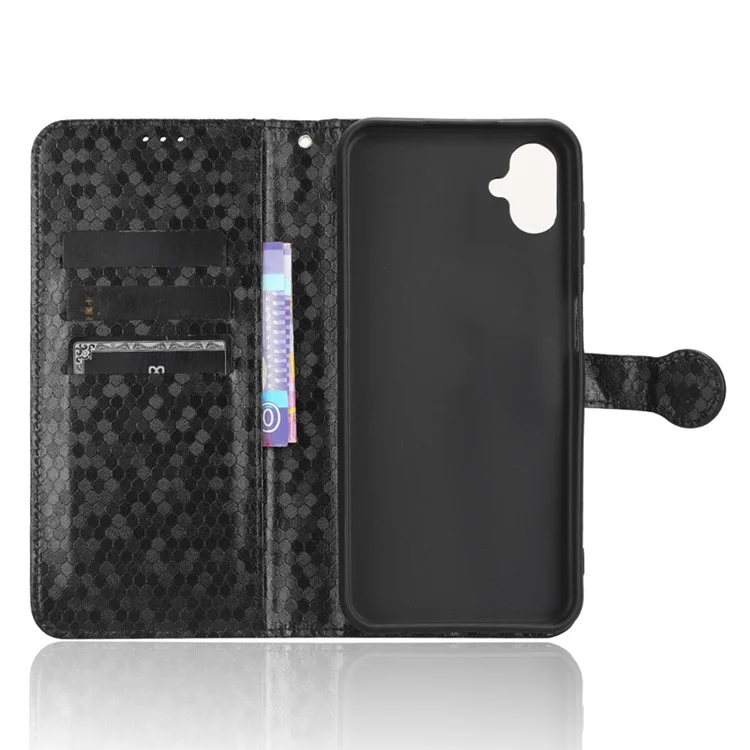 For Samsung Galaxy F14 5G Stand Wallet Phone Case PU Leather Dot Pattern Imprinted Smartphone Cover - Black