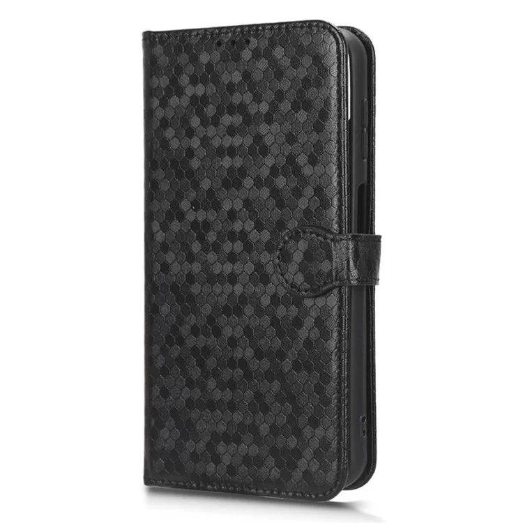For Samsung Galaxy F14 5G Stand Wallet Phone Case PU Leather Dot Pattern Imprinted Smartphone Cover - Black