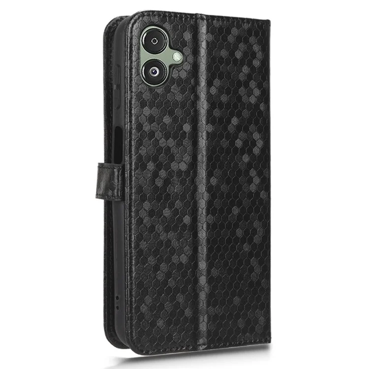 For Samsung Galaxy F14 5G Stand Wallet Phone Case PU Leather Dot Pattern Imprinted Smartphone Cover - Black