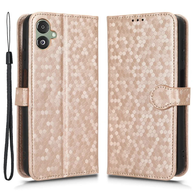 For Samsung Galaxy F14 5G Stand Wallet Phone Case PU Leather Dot Pattern Imprinted Smartphone Cover - Rose Gold