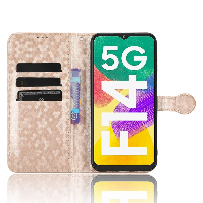 For Samsung Galaxy F14 5G Stand Wallet Phone Case PU Leather Dot Pattern Imprinted Smartphone Cover - Rose Gold