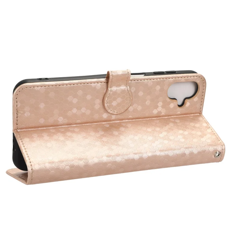 For Samsung Galaxy F14 5G Stand Wallet Phone Case PU Leather Dot Pattern Imprinted Smartphone Cover - Rose Gold