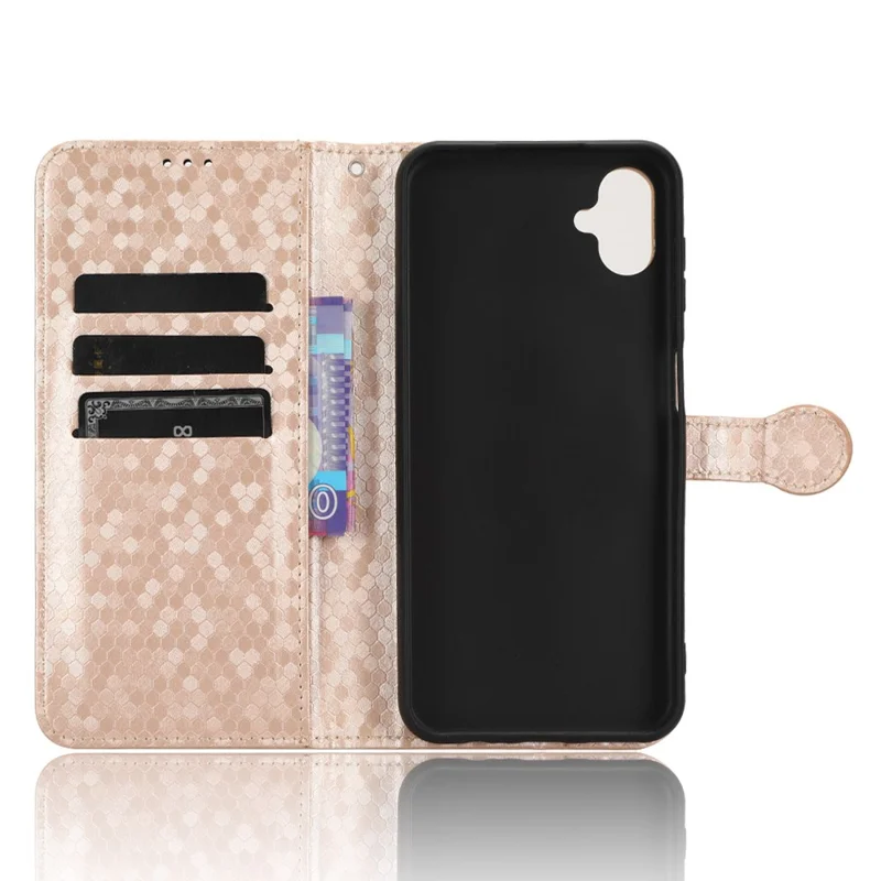 For Samsung Galaxy F14 5G Stand Wallet Phone Case PU Leather Dot Pattern Imprinted Smartphone Cover - Rose Gold