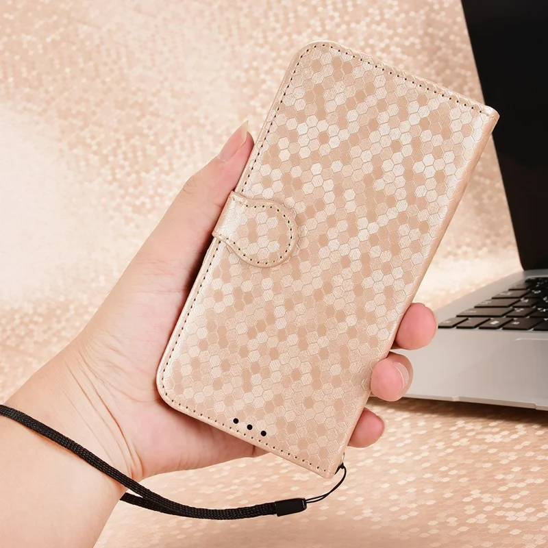 For Samsung Galaxy F14 5G Stand Wallet Phone Case PU Leather Dot Pattern Imprinted Smartphone Cover - Rose Gold