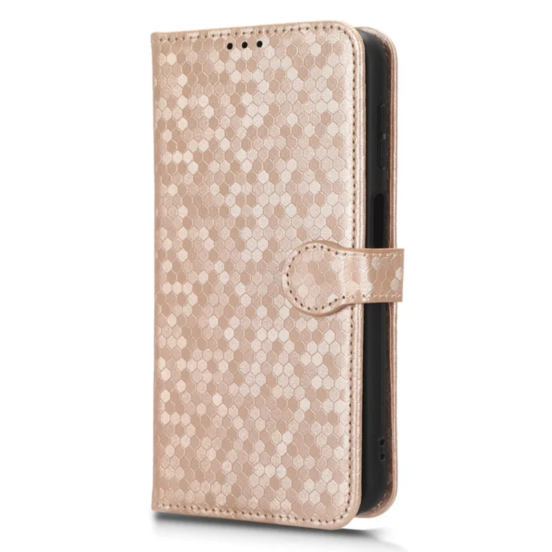 For Samsung Galaxy F14 5G Stand Wallet Phone Case PU Leather Dot Pattern Imprinted Smartphone Cover - Rose Gold
