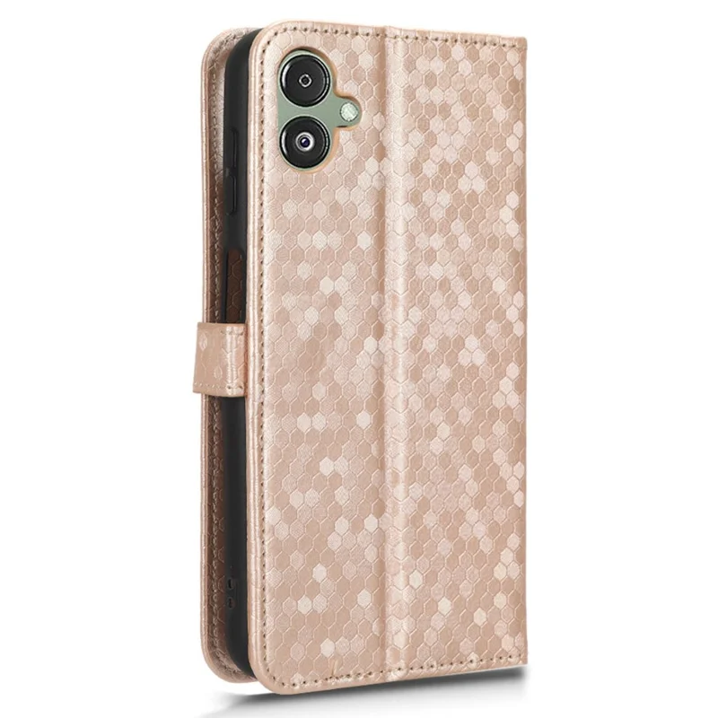 For Samsung Galaxy F14 5G Stand Wallet Phone Case PU Leather Dot Pattern Imprinted Smartphone Cover - Rose Gold