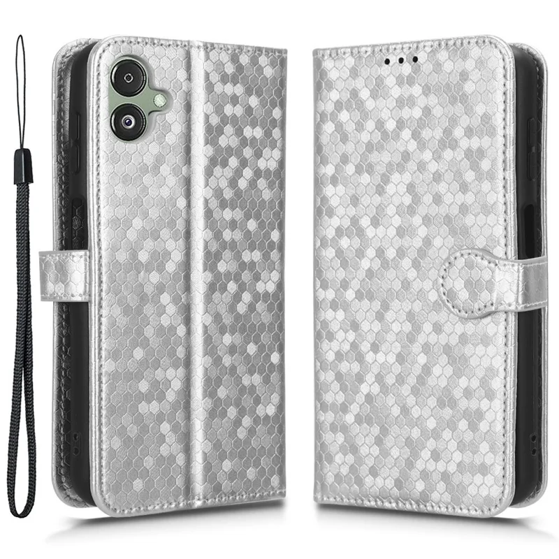 For Samsung Galaxy F14 5G Stand Wallet Phone Case PU Leather Dot Pattern Imprinted Smartphone Cover - Silver