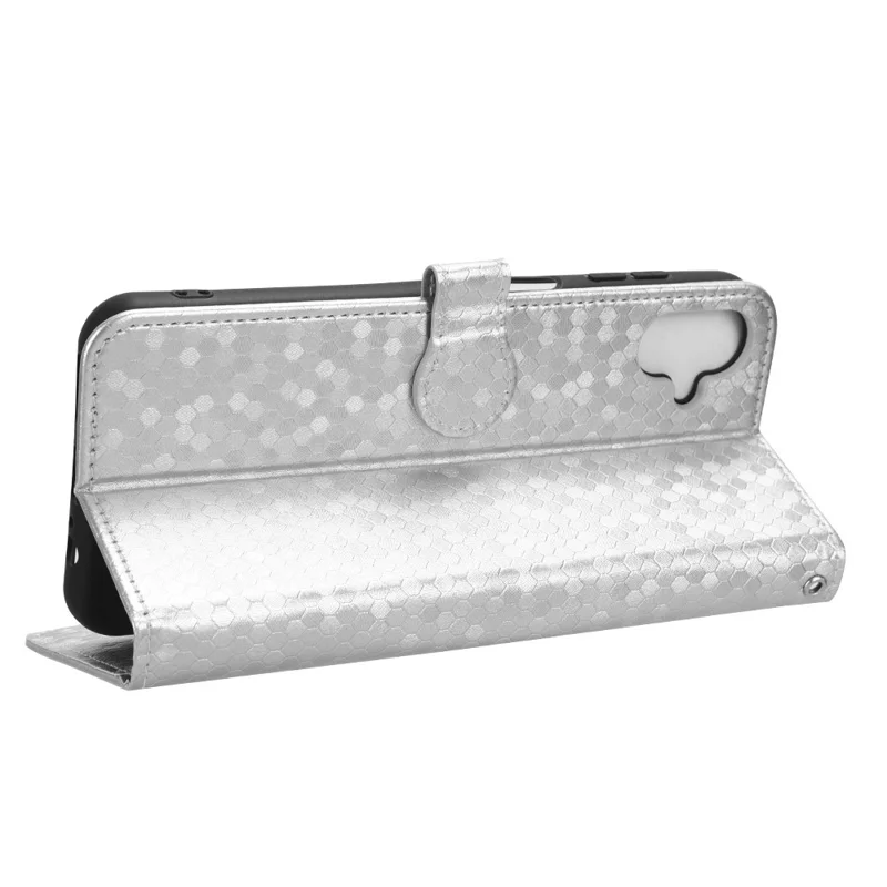 For Samsung Galaxy F14 5G Stand Wallet Phone Case PU Leather Dot Pattern Imprinted Smartphone Cover - Silver