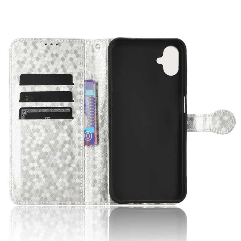 For Samsung Galaxy F14 5G Stand Wallet Phone Case PU Leather Dot Pattern Imprinted Smartphone Cover - Silver