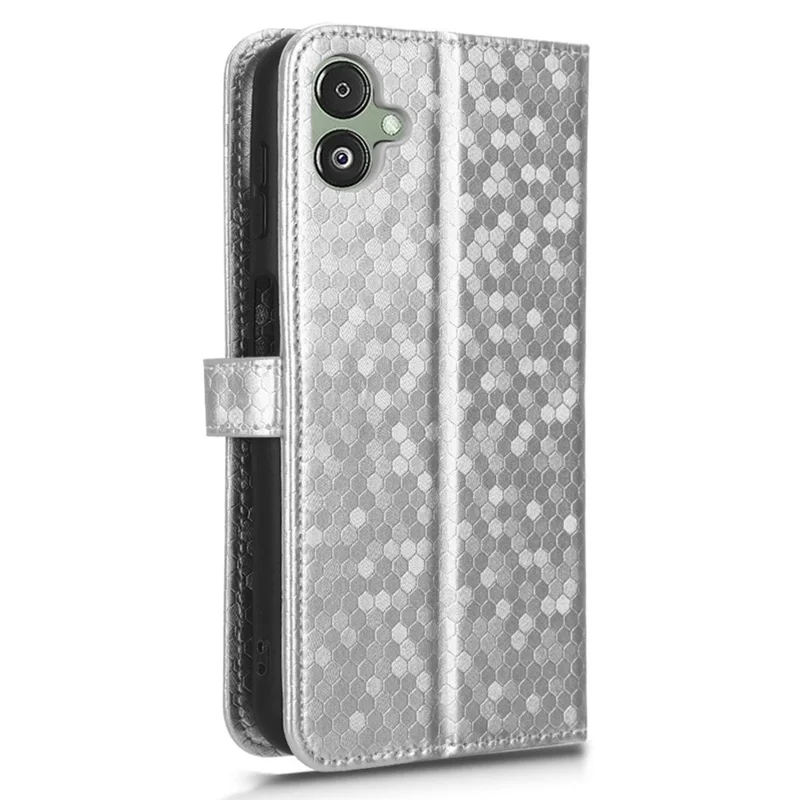 For Samsung Galaxy F14 5G Stand Wallet Phone Case PU Leather Dot Pattern Imprinted Smartphone Cover - Silver