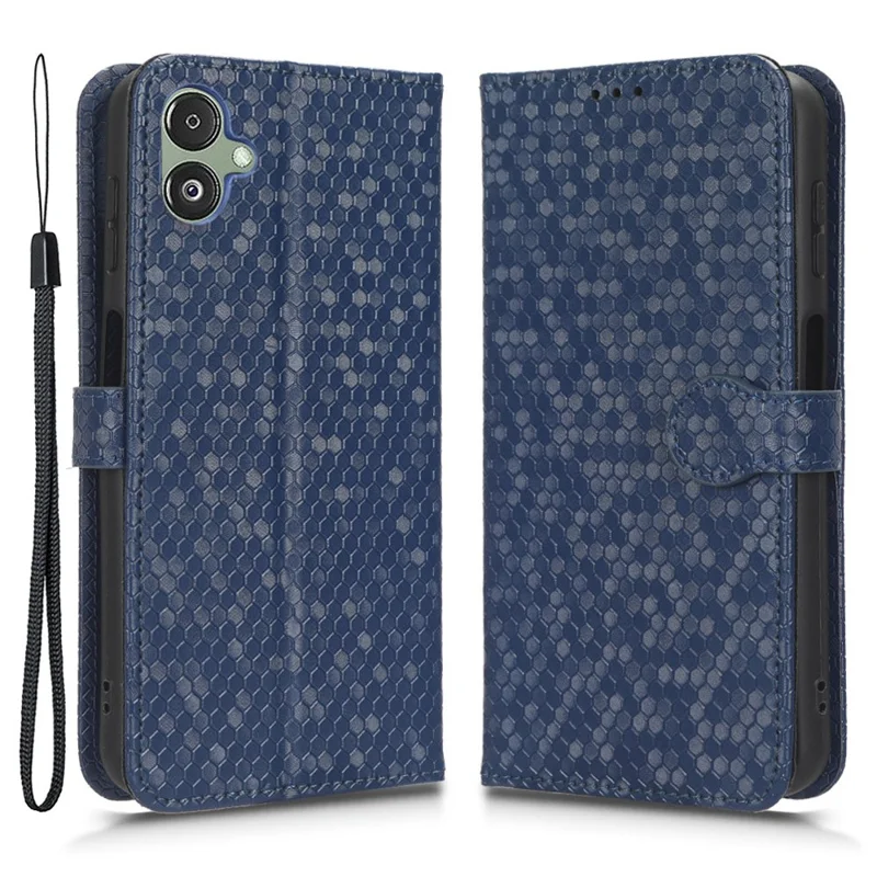 For Samsung Galaxy F14 5G Stand Wallet Phone Case PU Leather Dot Pattern Imprinted Smartphone Cover - Dark Blue