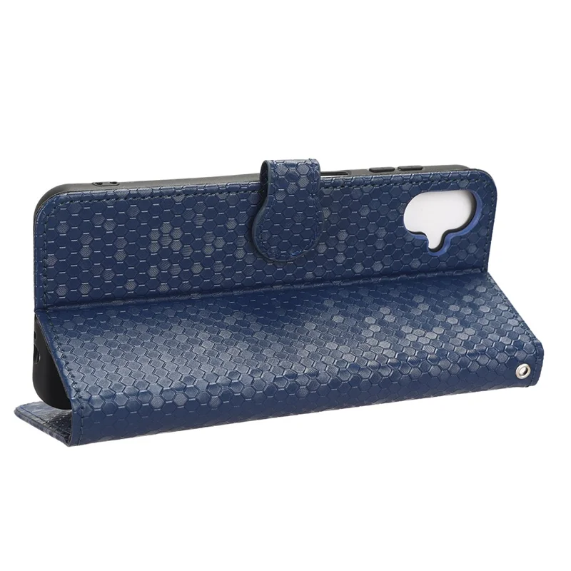 For Samsung Galaxy F14 5G Stand Wallet Phone Case PU Leather Dot Pattern Imprinted Smartphone Cover - Dark Blue