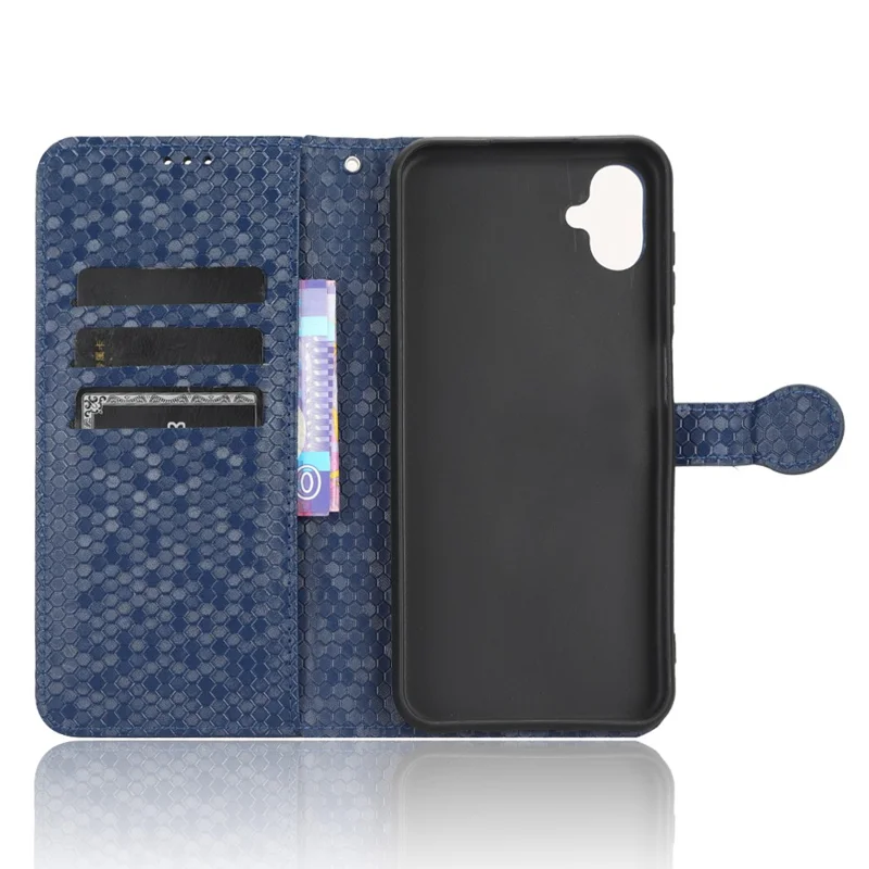 For Samsung Galaxy F14 5G Stand Wallet Phone Case PU Leather Dot Pattern Imprinted Smartphone Cover - Dark Blue