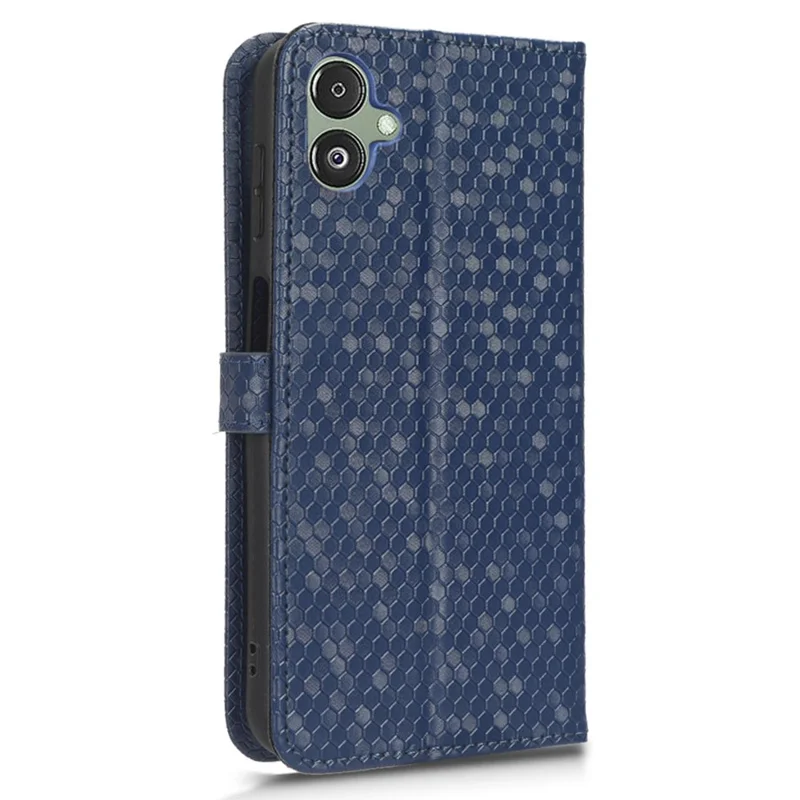For Samsung Galaxy F14 5G Stand Wallet Phone Case PU Leather Dot Pattern Imprinted Smartphone Cover - Dark Blue