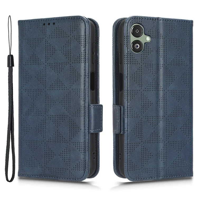 For Samsung Galaxy F14 5G Stand Wallet PU Leather Phone Case Imprinted Triangle Phone Cover - Blue