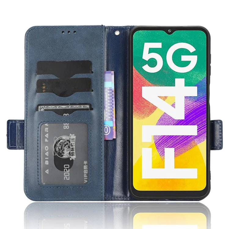 For Samsung Galaxy F14 5G Stand Wallet PU Leather Phone Case Imprinted Triangle Phone Cover - Blue