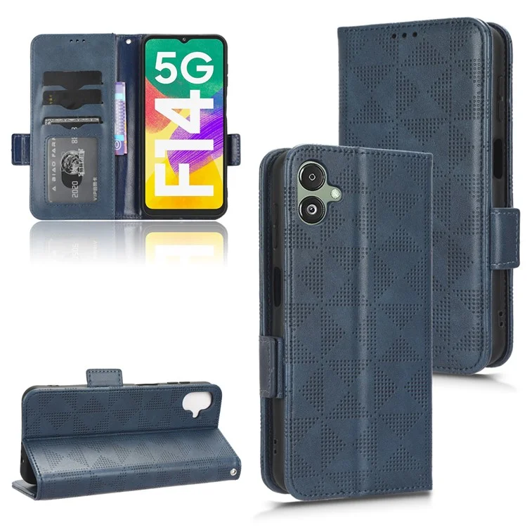 For Samsung Galaxy F14 5G Stand Wallet PU Leather Phone Case Imprinted Triangle Phone Cover - Blue