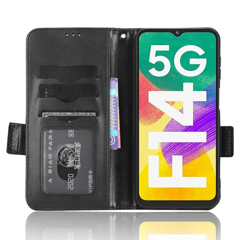 Für Samsung Galaxy F14 5G Stand Wallet PU Leder Handyhülle Bedrucktes Dreieck Handyhülle - Schwarz