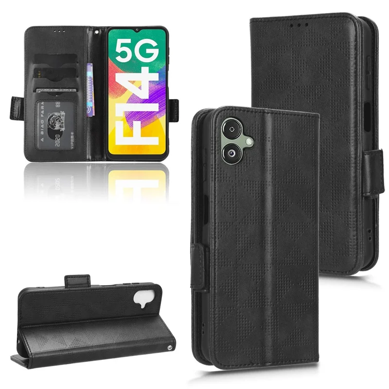 Für Samsung Galaxy F14 5G Stand Wallet PU Leder Handyhülle Bedrucktes Dreieck Handyhülle - Schwarz