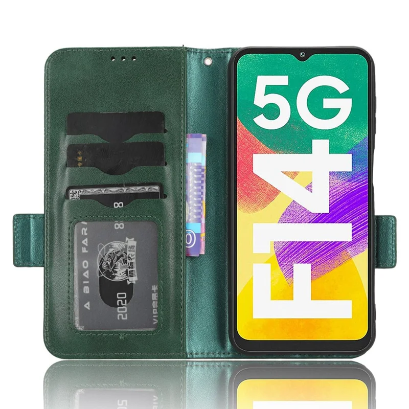 For Samsung Galaxy F14 5G Stand Wallet PU Leather Phone Case Imprinted Triangle Phone Cover - Green