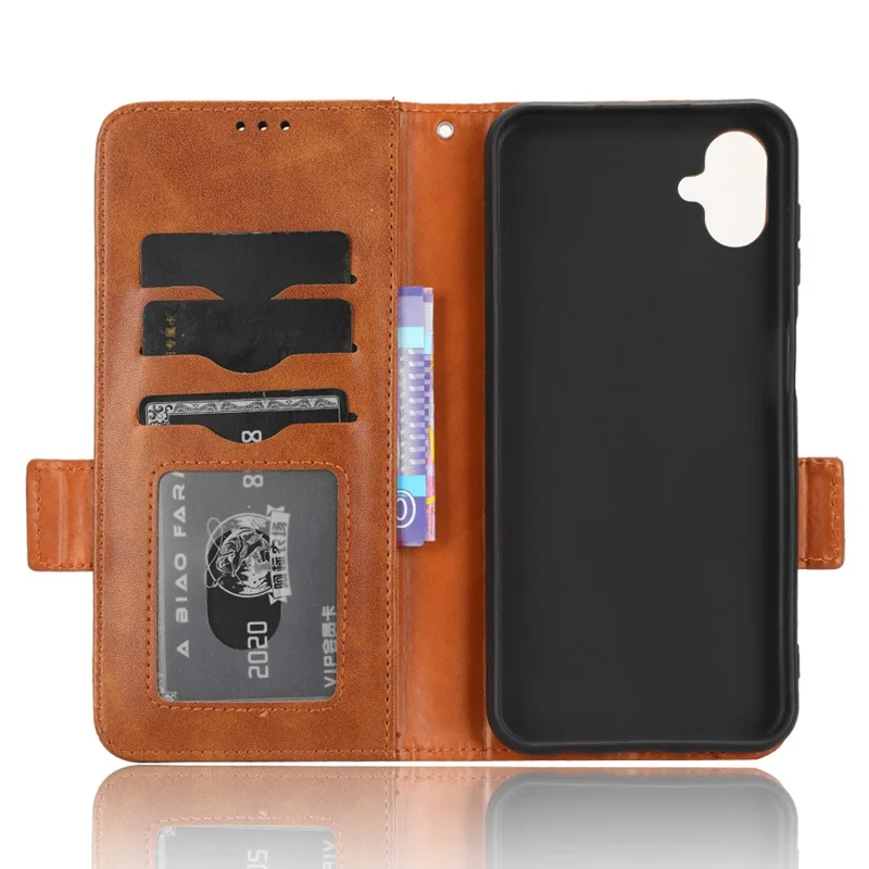 For Samsung Galaxy F14 5G Stand Wallet PU Leather Phone Case Imprinted Triangle Phone Cover - Brown