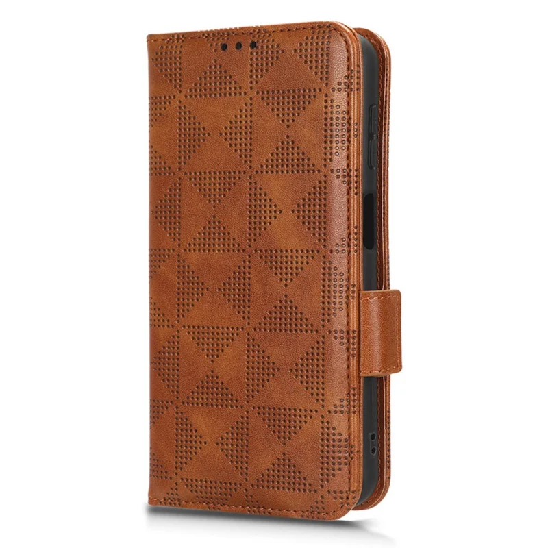 For Samsung Galaxy F14 5G Stand Wallet PU Leather Phone Case Imprinted Triangle Phone Cover - Brown