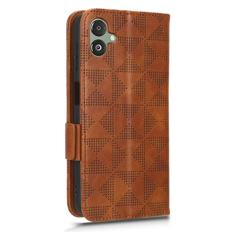 For Samsung Galaxy F14 5G Stand Wallet PU Leather Phone Case Imprinted Triangle Phone Cover - Brown