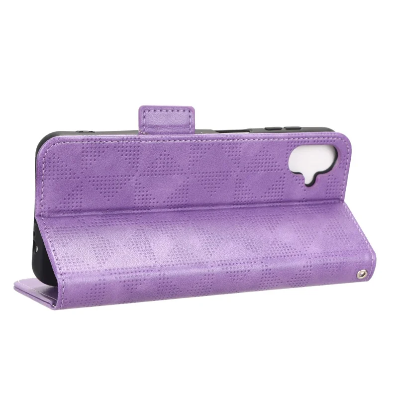 Per Samsung Galaxy F14 5G Stand Wallet Custodia in pelle PU Custodia per telefono con motivo stampato a triangolo - Viola