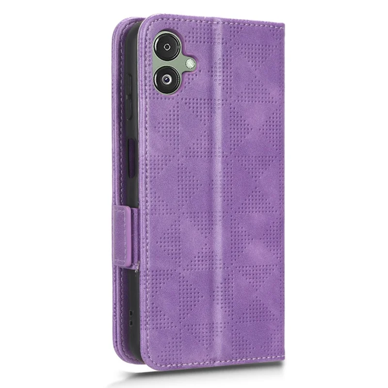 Per Samsung Galaxy F14 5G Stand Wallet Custodia in pelle PU Custodia per telefono con motivo stampato a triangolo - Viola