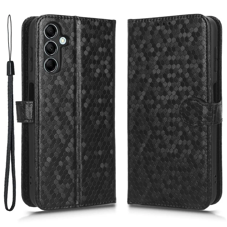 Para Samsung Galaxy M14 5G Capa de Carteira de Couro com Padrão de Pontos Impresso - Preto