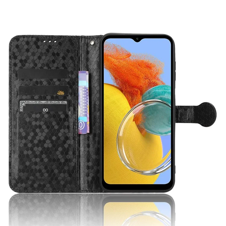 Para Samsung Galaxy M14 5G Capa de Carteira de Couro com Padrão de Pontos Impresso - Preto
