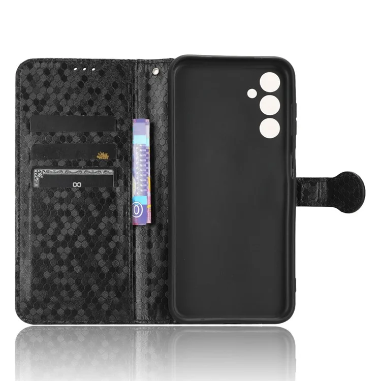 Para Samsung Galaxy M14 5G Capa de Carteira de Couro com Padrão de Pontos Impresso - Preto